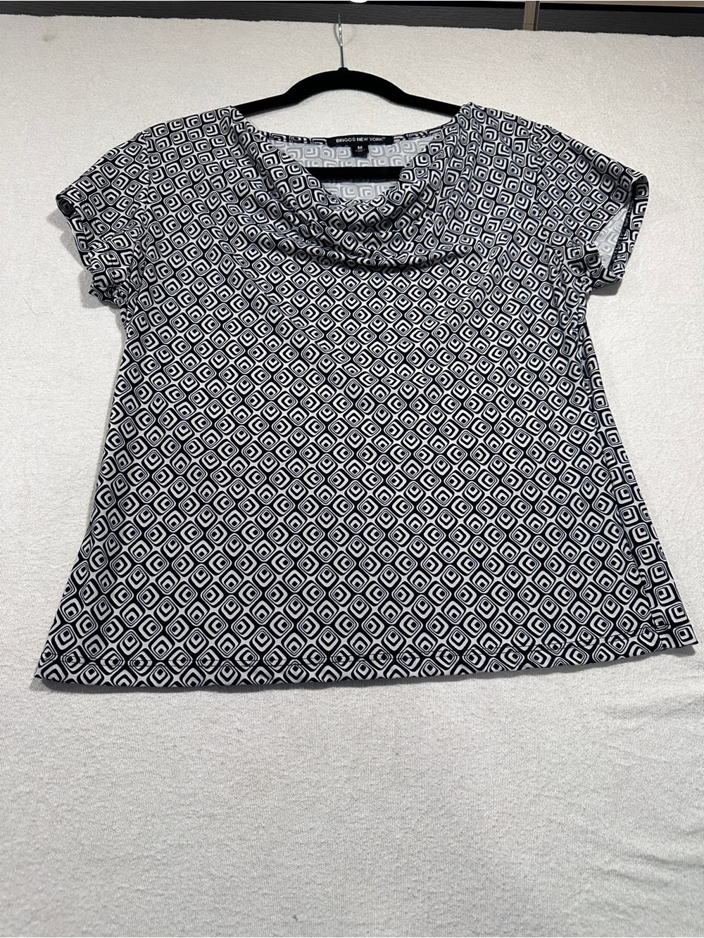 Briggs New York Black & White Geometric Cowl Neck Tee